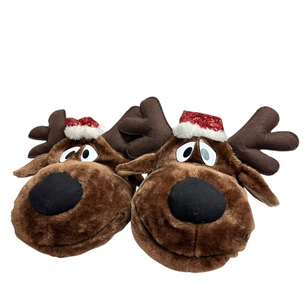 Dasher Reindeer Slippers Christmas Santa Hat Size Medium 7/8